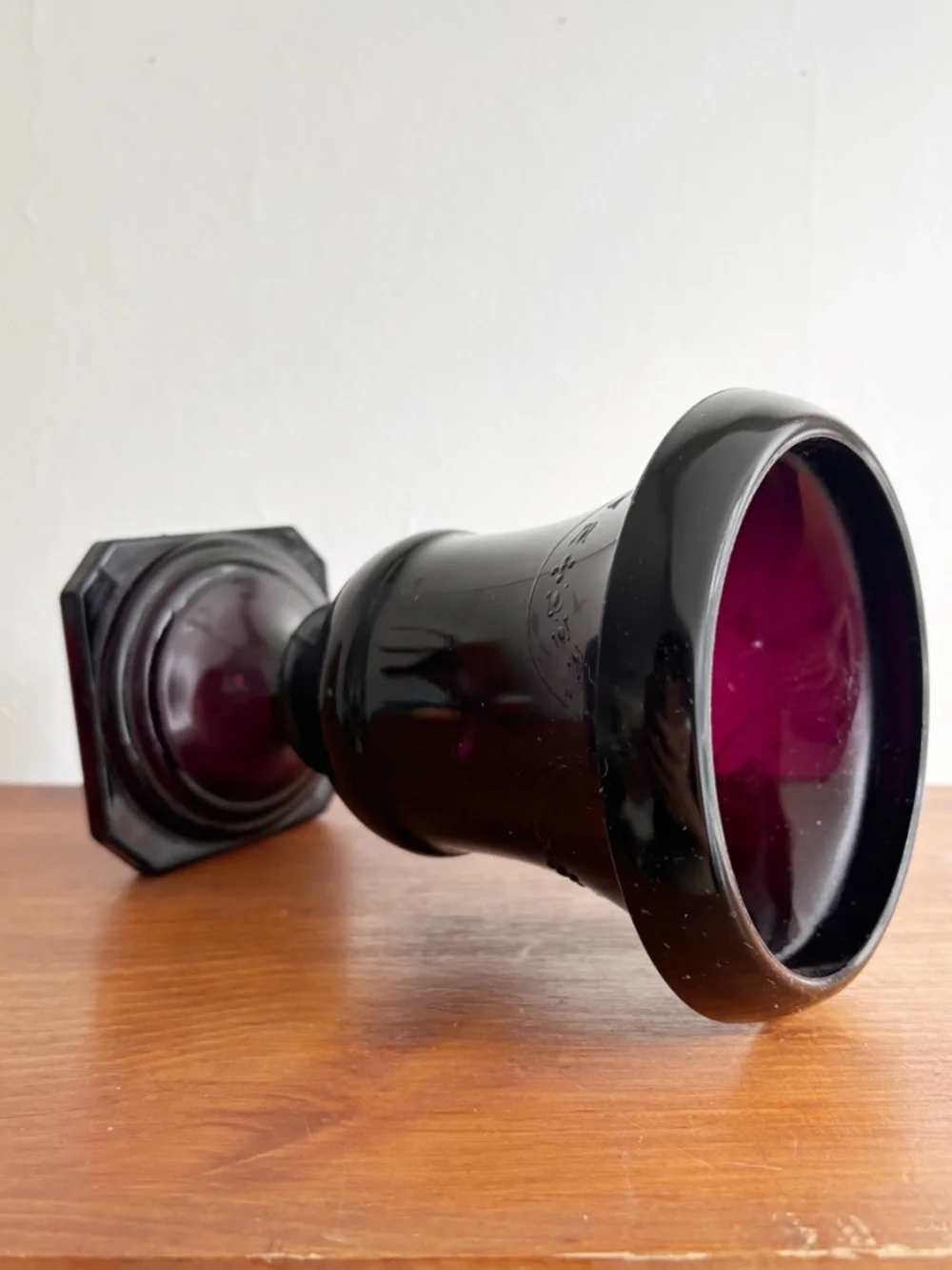 Vintage Black Glass Embossed Urn Vase